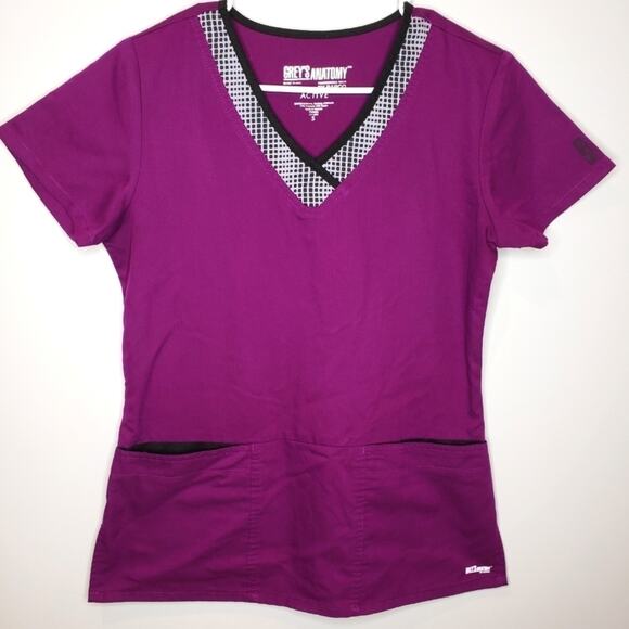 Grey's Anatomy Professional Wear Purple V Neck Active Scrub Top Small - Picture 2 of 9